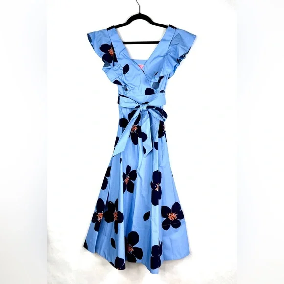 KATE SPADE Grand Flora Poplin Midi Dress - Blue Heron - OUMU1251 - Sz 0 - Picture 3 of 9